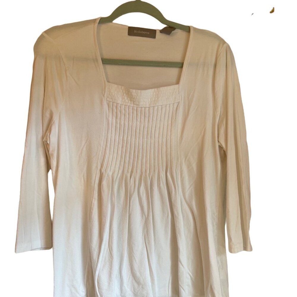 Liz Claiborne White Pleated Front Long Sleeve Blouse Size XL